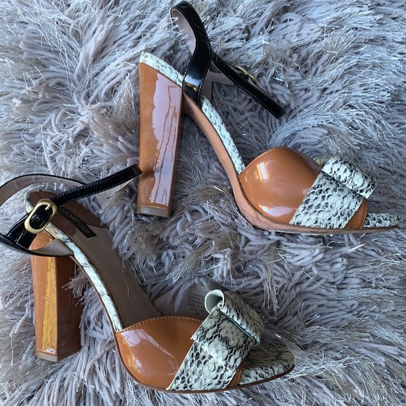 Joan & David Snakeprint/Patent Leather Block Heels - Picture 4 of 8